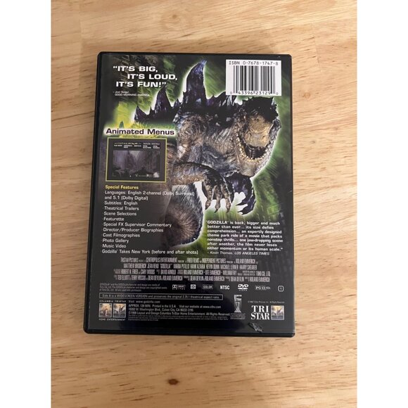 Godzilla 1998 DVD Widescreen Action Matthew Broderick Maria Pitillo Pre-Owned - Picture 2 of 4
